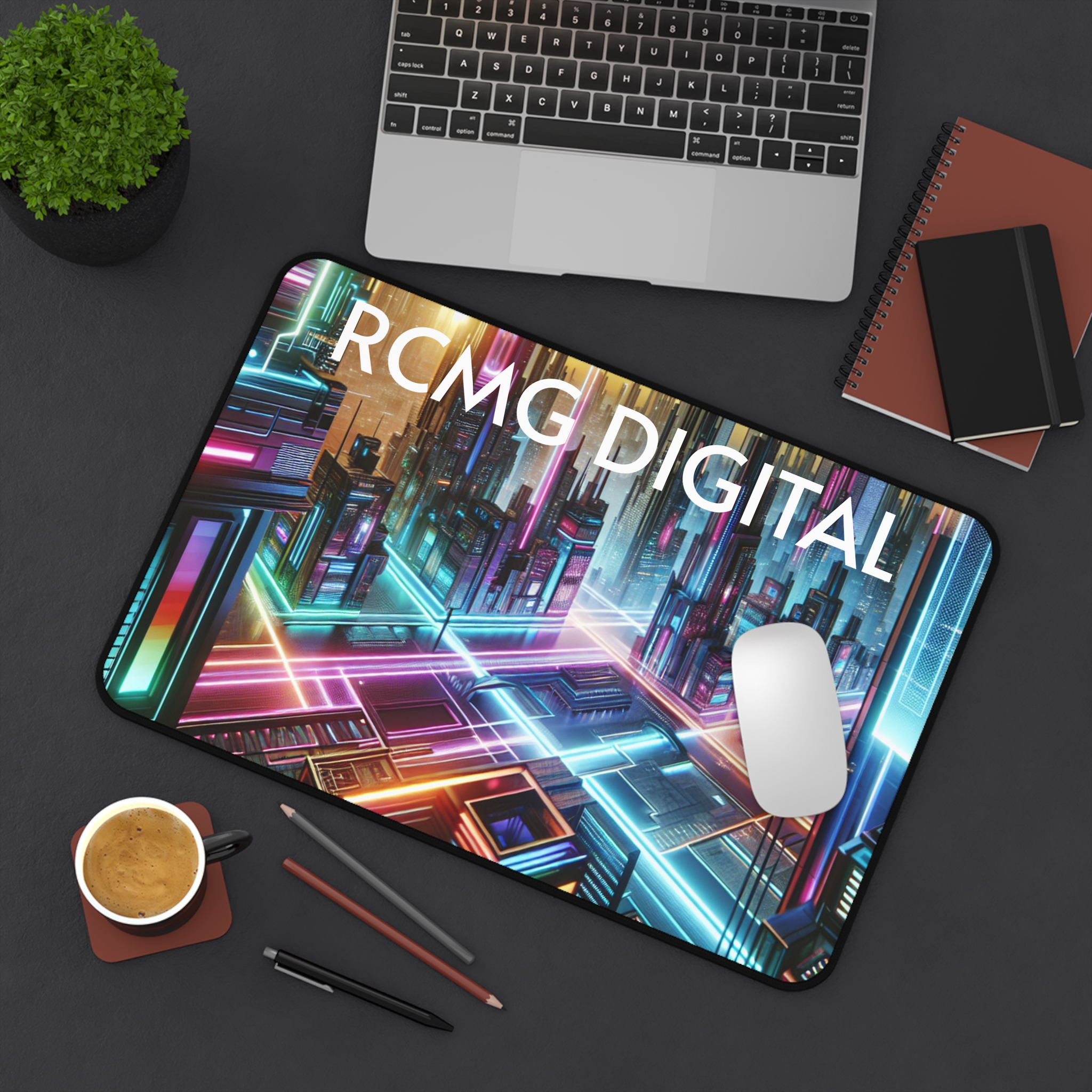 Futuristic Desk Mat - RCMG DIGITAL - Neon Cityscape, Gaming Desk Pad, Office Accessories, Computer Mat, Tech Gift - Image 4