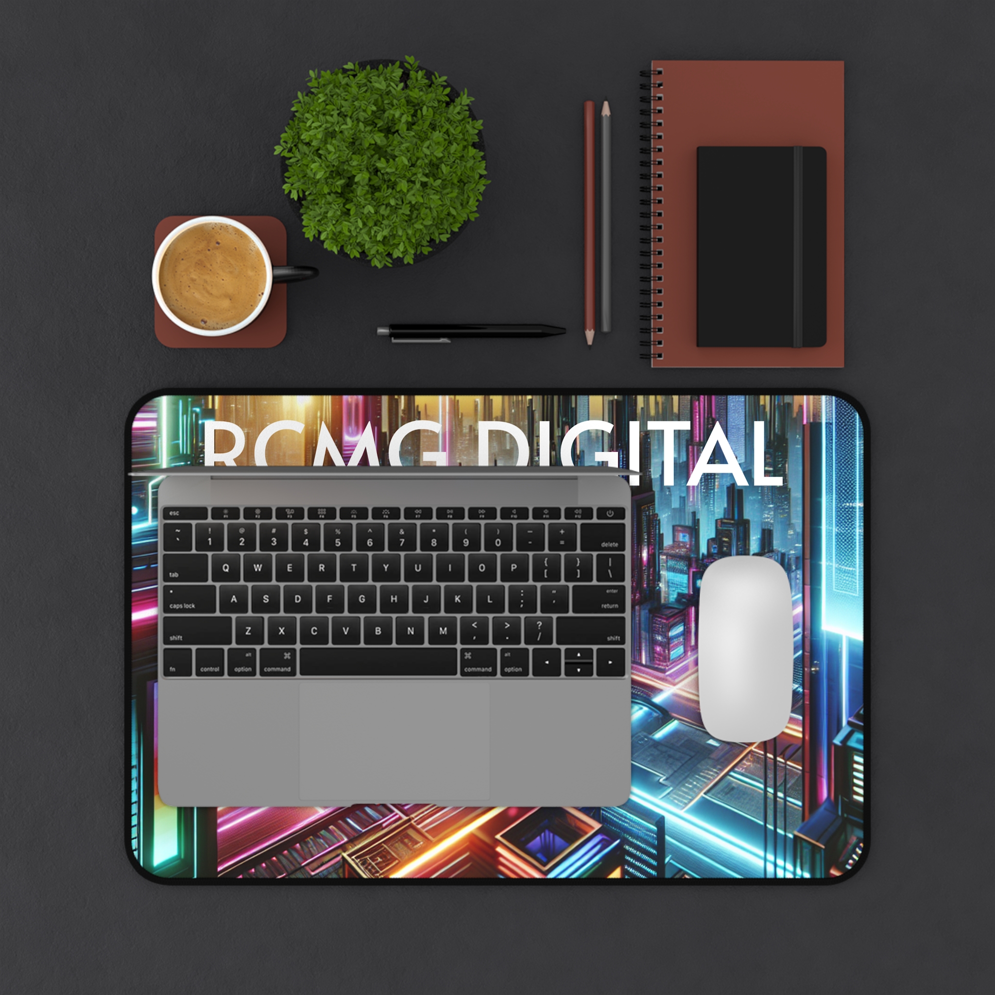 Futuristic Desk Mat - RCMG DIGITAL - Neon Cityscape, Gaming Desk Pad, Office Accessories, Computer Mat, Tech Gift - Image 3