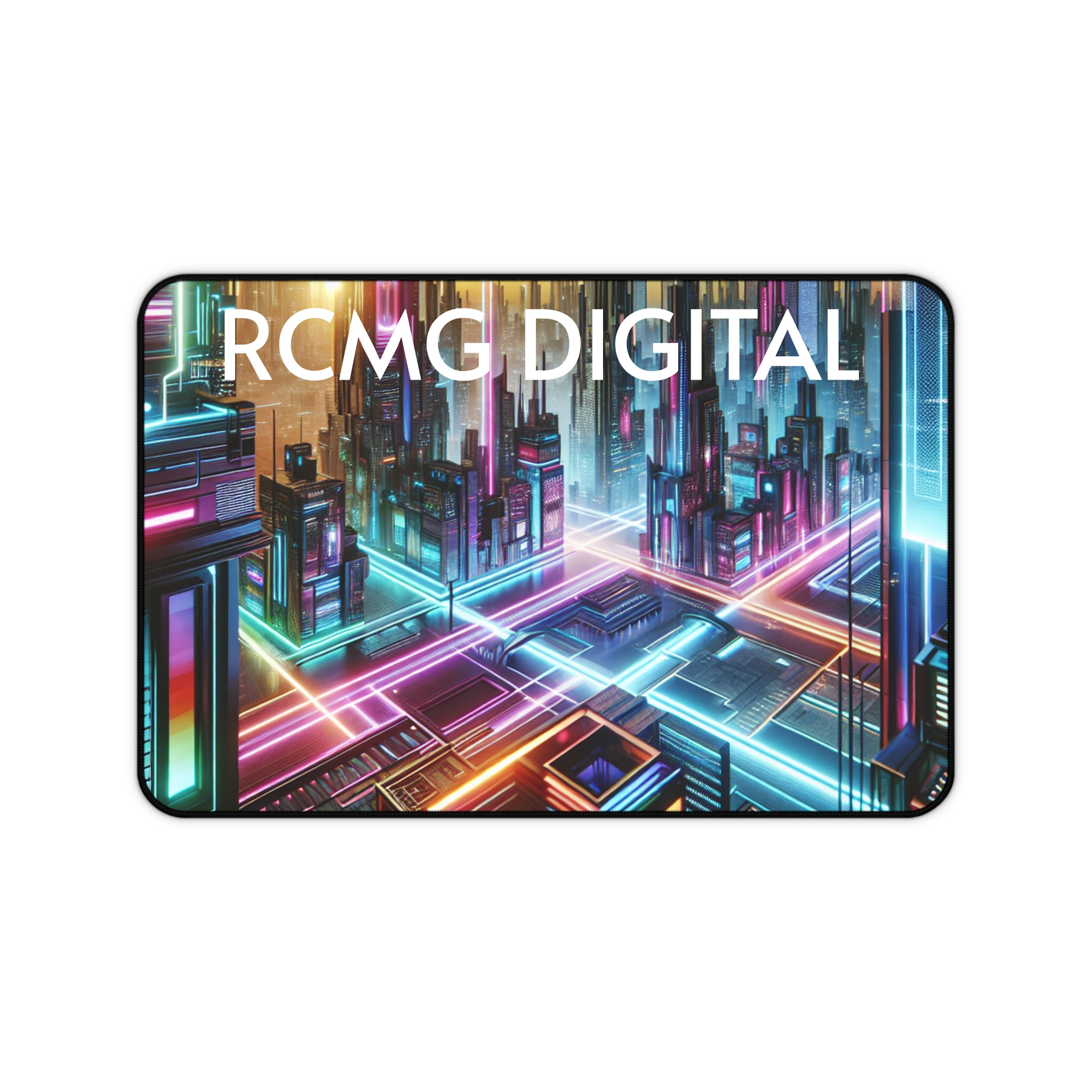 Futuristic Desk Mat - RCMG DIGITAL - Neon Cityscape, Gaming Desk Pad, Office Accessories, Computer Mat, Tech Gift - Image 1